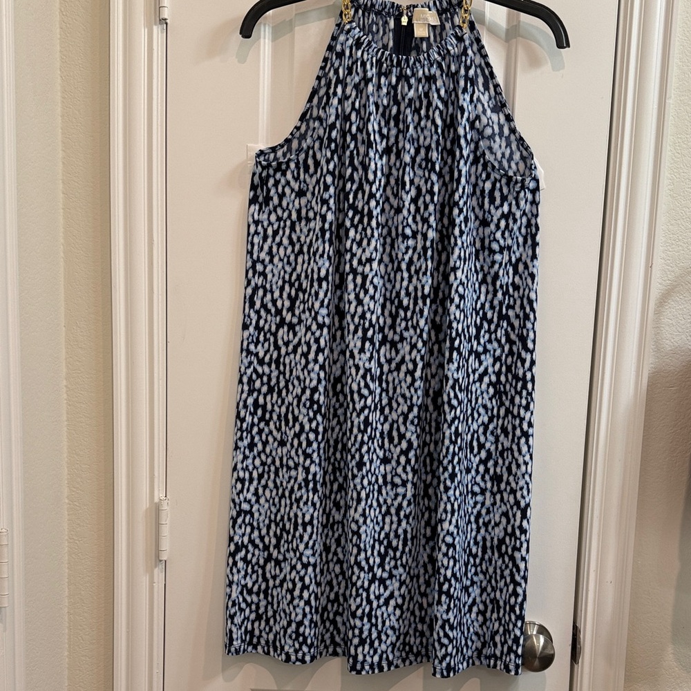 Michael Kors Navy Blue and White Patterned Dress